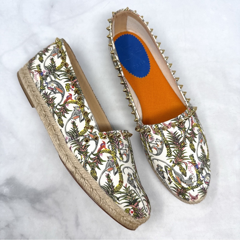Christian Louboutin Loubi Jungle Ares Spike Studded Flat Espadrille Shoes 41